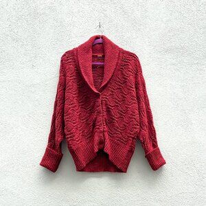 Free People Women's Open Weave Dark Rust Red Cardigan Sweater